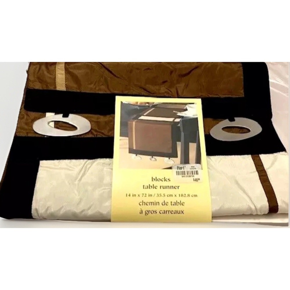 VTG Pier 1 Blocks Table Runner 14x72 Deadstock NWT Brown Geometric Boho Modern
